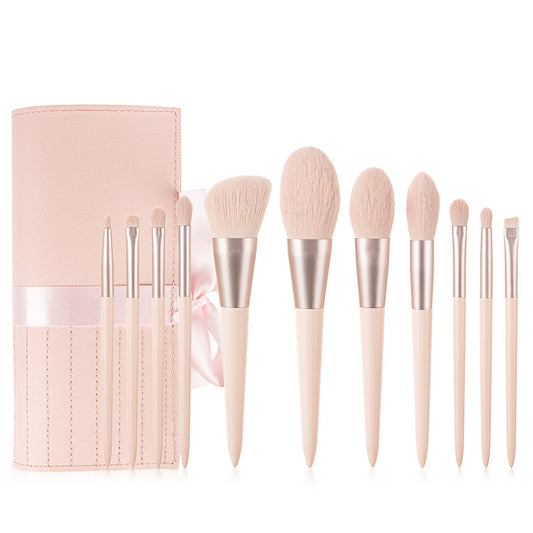 Soft Synthetic Fiber Makeup Brush Set with Pink Handles and Travel Case