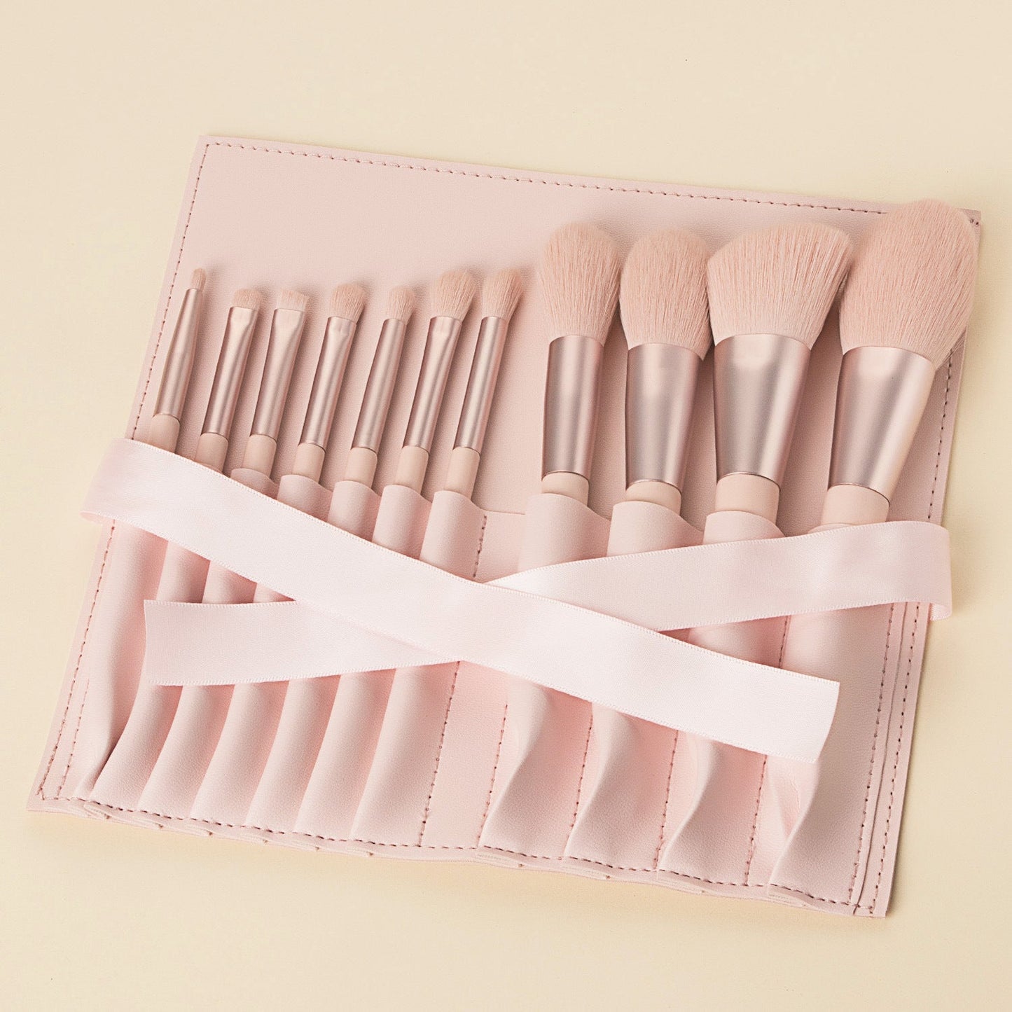 Soft Synthetic Fiber Makeup Brush Set with Pink Handles and Travel Case